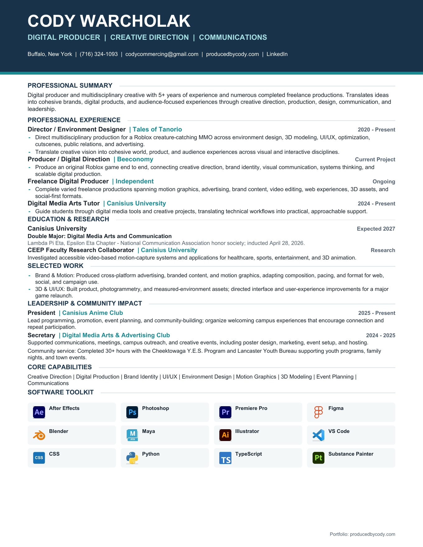Cody Warcholak professional resume