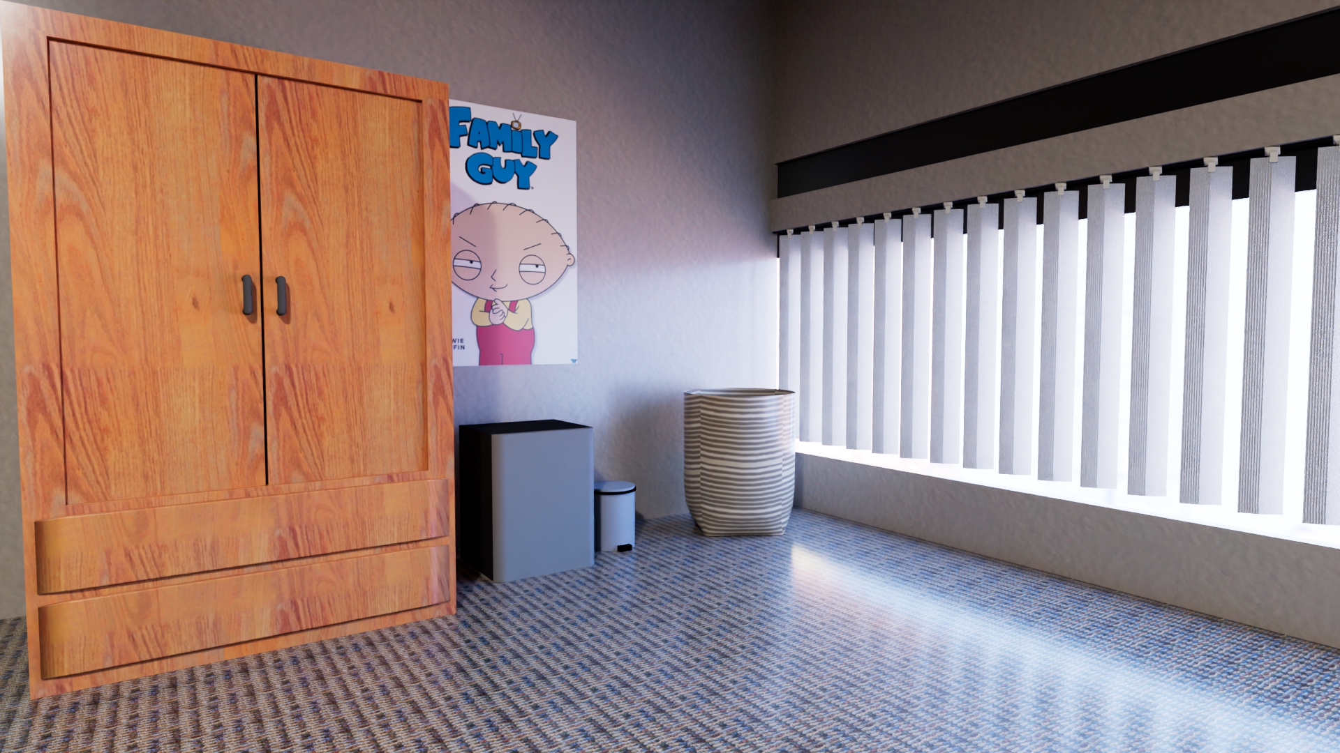 3D model showing the wardrobe and window